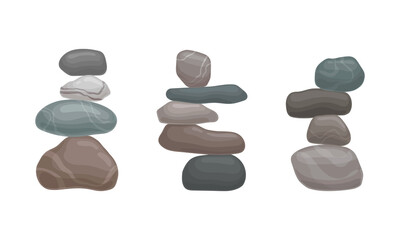 Smooth Stones and Pebbles Balancing on Each Other Creating Tower Vector Set