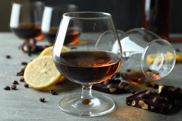 Concept of hard alcoholic drinks with cognac