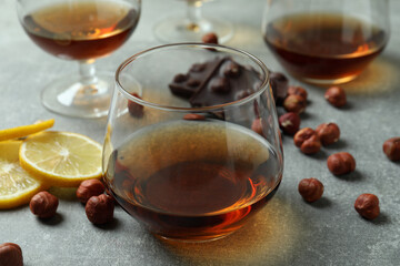 Concept of hard alcoholic drinks with cognac