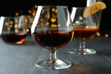 Concept of hard alcoholic drinks with cognac