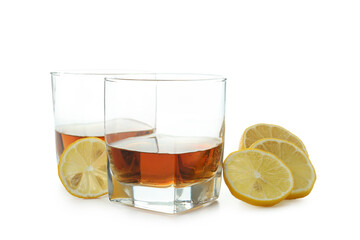 Concept of hard alcoholic drinks with cognac, isolated on white background