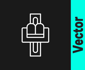 White line Attraction carousel icon isolated on black background. Amusement park. Childrens entertainment playground, recreation park. Vector