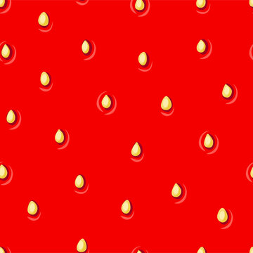 Juicy strawberry texture seamless background. Red pattern with seeds. Vector illustration