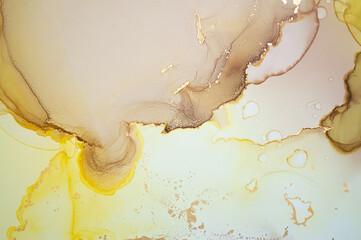 Golden Abstract Liquid. Alcohol Inks on Paper.