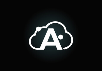 Initial A monogram letter alphabet with the cloud. Cloud computing provider service logo. Modern cloud technology vector logo design for business, and company identity.