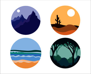 set of circle nature landscape illustration for highlight cover instagram
