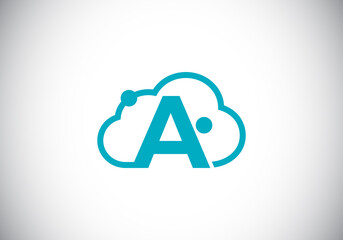 Initial A monogram letter alphabet with the cloud. Cloud computing provider service logo. Modern cloud technology vector logo design for business, and company identity.