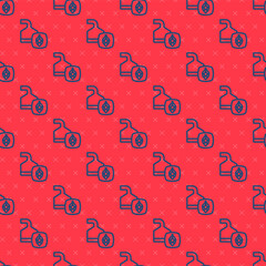 Naklejka premium Blue line Traditional brewing vessels in brewery icon isolated seamless pattern on red background. Beer brewing process. Distillery plant, brewery. Vector