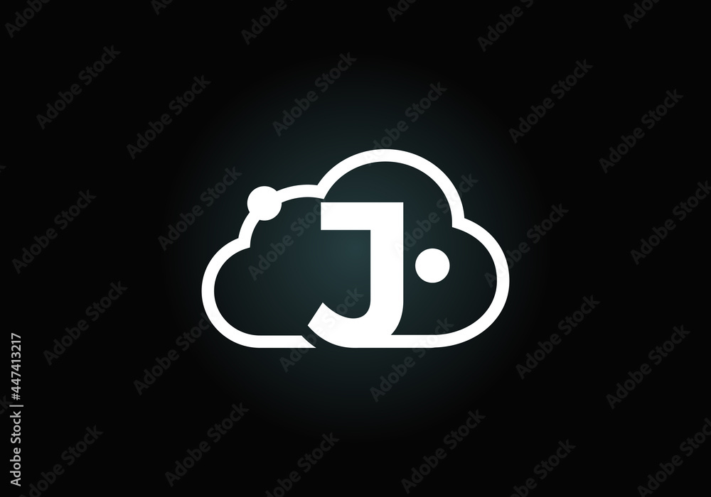 Wall mural initial j monogram letter alphabet with the cloud. cloud computing provider service logo. modern clo