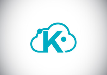 Initial K monogram letter alphabet with the cloud. Cloud computing provider service logo. Modern cloud technology vector logo design for business, and company identity.