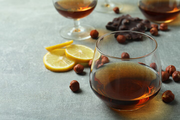 Concept of hard alcoholic drinks with cognac