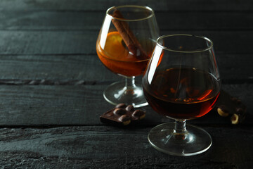 Concept of hard alcoholic drinks with cognac