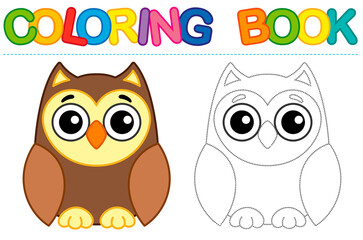 Coloring page funny owl. Educational tracing coloring book for childrens activity