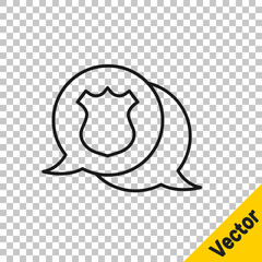 Black line Police badge icon isolated on transparent background. Sheriff badge sign. Vector