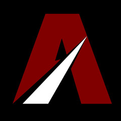 letter a logo is red with white line on black background, vector template