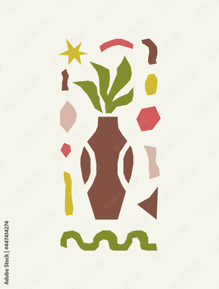 Poster inspired matisse print with colorful cutting organic shapes and objects. modern creative minimal des