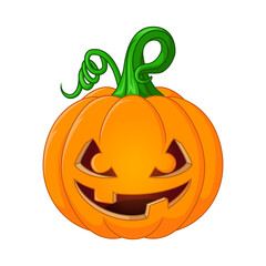 Cartoon Halloween pumpkin with scary face on white background