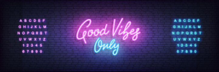 Good Vibes Only neon template. Glowing neon lettering Good Vibes Only sign © Stock Vector One