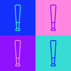 Pop art line Baseball bat icon isolated on color background. Vector