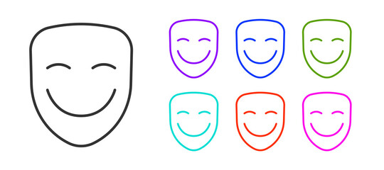 Black line Comedy theatrical mask icon isolated on white background. Set icons colorful. Vector