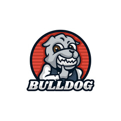 Vector Logo Illustration Waiter Bulldog Mascot Cartoon Style.