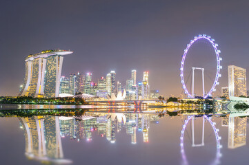 Singapore skyline at the Marina at night