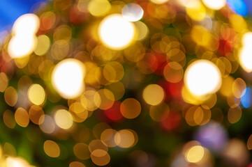 Night light at city colorful bokeh abstract background blur lens flare reflection beautiful circle...
