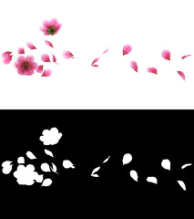 3D illustration of a pink cherry sakura flower petals flow with alpha layer