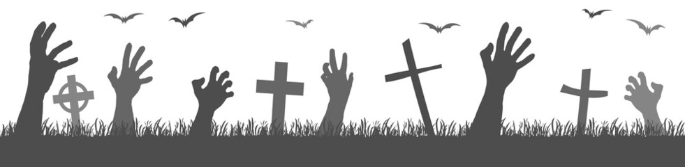 halloween zombie hands with grave stones