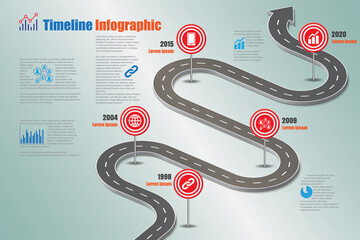 Business roadmap timeline infographic template with road sign design for abstract background milestone modern diagram process technology digital marketing data presentation chart Vector illustration