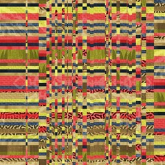 Seamless funky graphic pattern motif of chaotic and psychedelic noise. High quality illustration. Glitchy messy technical failure like design. Dynamic linear optical illusion print for surface print.