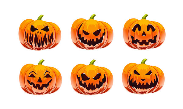 Set of Halloween Pumpkins Vector Graphics Illustration Elements for Flyer, poster and Banner