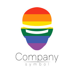 Vector logotype symbol of human head. Virtual reality logo. Person face. Rainbow color isolated on white. Concept sign for business, science, psychology, medicine, VR, technology, LGBT. Creative