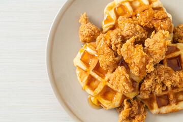 fried chicken waffle with honey or maple syrup