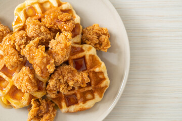 fried chicken waffle with honey or maple syrup