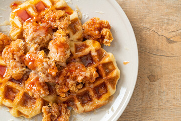 fried chicken with waffle and cheese