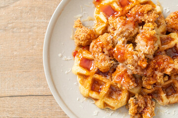 fried chicken with waffle and cheese