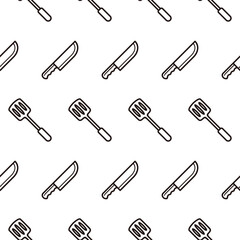 Simple seamless pattern of knife and spatula with cartoon style illustration background template vector