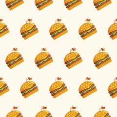 Simple seamless pattern of hamburger with flat cartoon style illustration background template vector