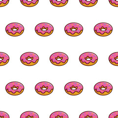 Simple seamless pattern of strawberry donuts with cartoon style illustration background template vector