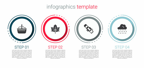 Set Basket, Leaf or leaves, Winter scarf and Cloud with rain. Business infographic template. Vector