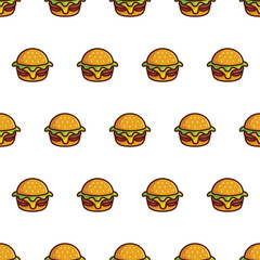Simple seamless pattern of cheese hamburger with cartoon style illustration background template vector