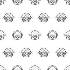 Simple seamless pattern of cheese hamburger with no color cartoon style illustration background template vector