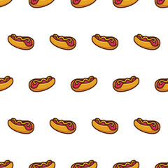Simple seamless pattern of hot dog with cartoon style illustration background template vector