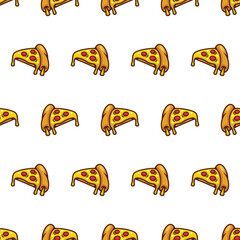 Simple seamless pattern of sliced cheese pizza with cartoon style illustration background template vector