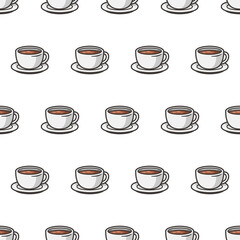 Simple seamless pattern of coffee cups with cartoon style illustration background template vector