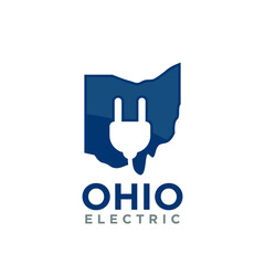 Ohio Map and Electric Symbol Logo Design. Vector Illustration.