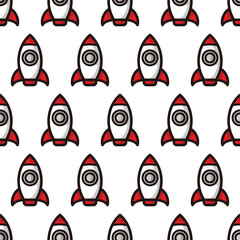 Simple seamless pattern of fun rockets with cartoon style illustration background template vector