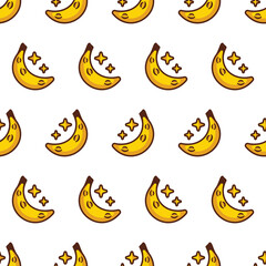 Simple seamless pattern of fun half banana moon with cartoon style illustration background template vector