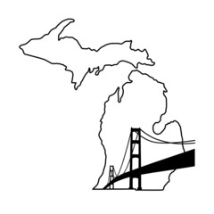 Outline of Michigan map with bridge, The silhouette of an American state. - obrazy, fototapety, plakaty